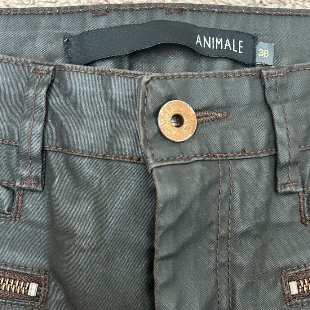 Animale Black Faux Leather Low Rise Retro Slim Fit Women’s Pants Moto Sz 38 - Picture 4 of 6